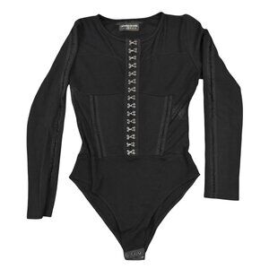 BNWT Maniere De Voir Black Long-Sleeve Bodysuit, Size 4